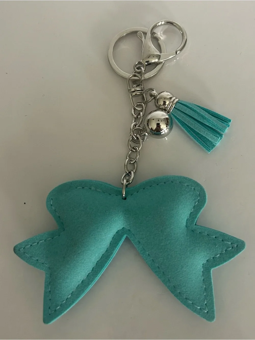 Aqua Rhinestone Bow Bag Charm Keychain Purse Charm Bling Tassel Gift